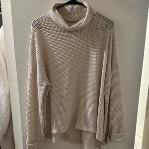 She + Sky Cream Textured Turtleneck Sweater